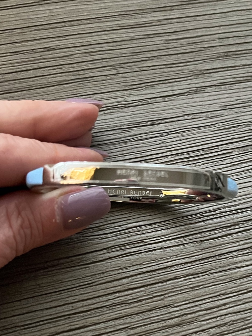Henri Bendel Light Blue Enamel and Silver Hinged Bangle Bracelet NWOT